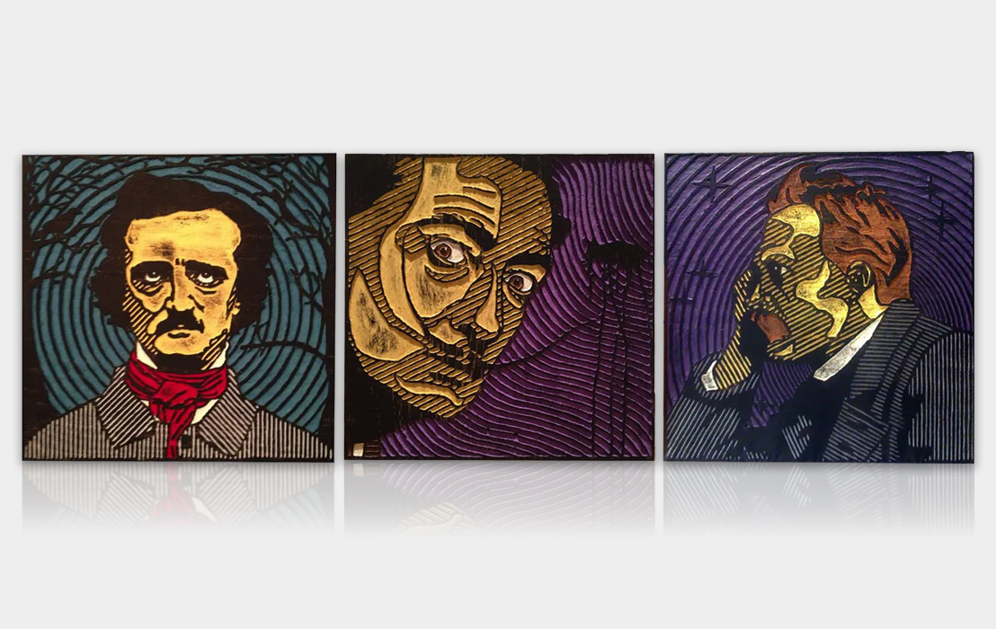 Print Block Style Oak Carvings